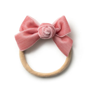 Mauve velvet baby band with elastic base, headband for newborns and toddlers